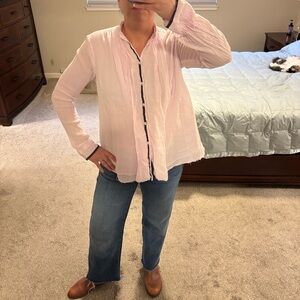 Pas de Calais Pink Button-Up crinkle Blouse S